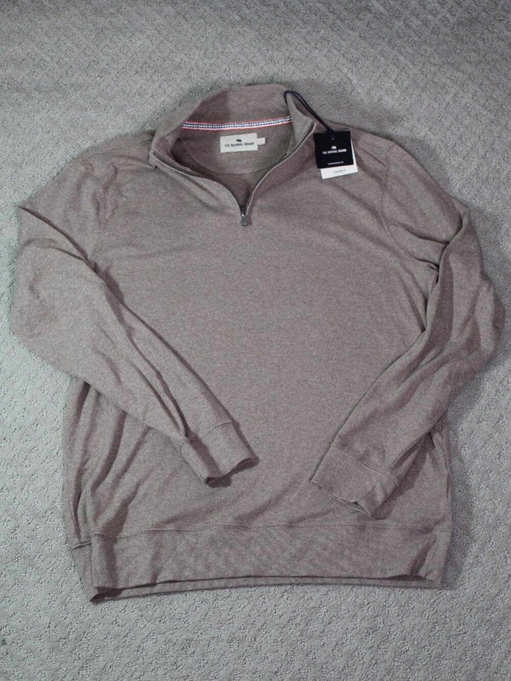 The Normal Brand Sweater Mens Large Beige 1/4 Zip Mock Neck Knit Pullover Casual